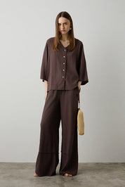 BSB - pantalone palazzo lino - CHOCOLATE