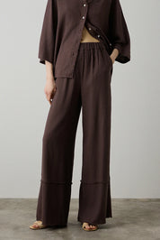BSB - pantalone palazzo lino - CHOCOLATE