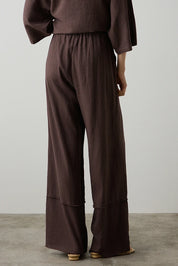 BSB - pantalone palazzo lino - CHOCOLATE