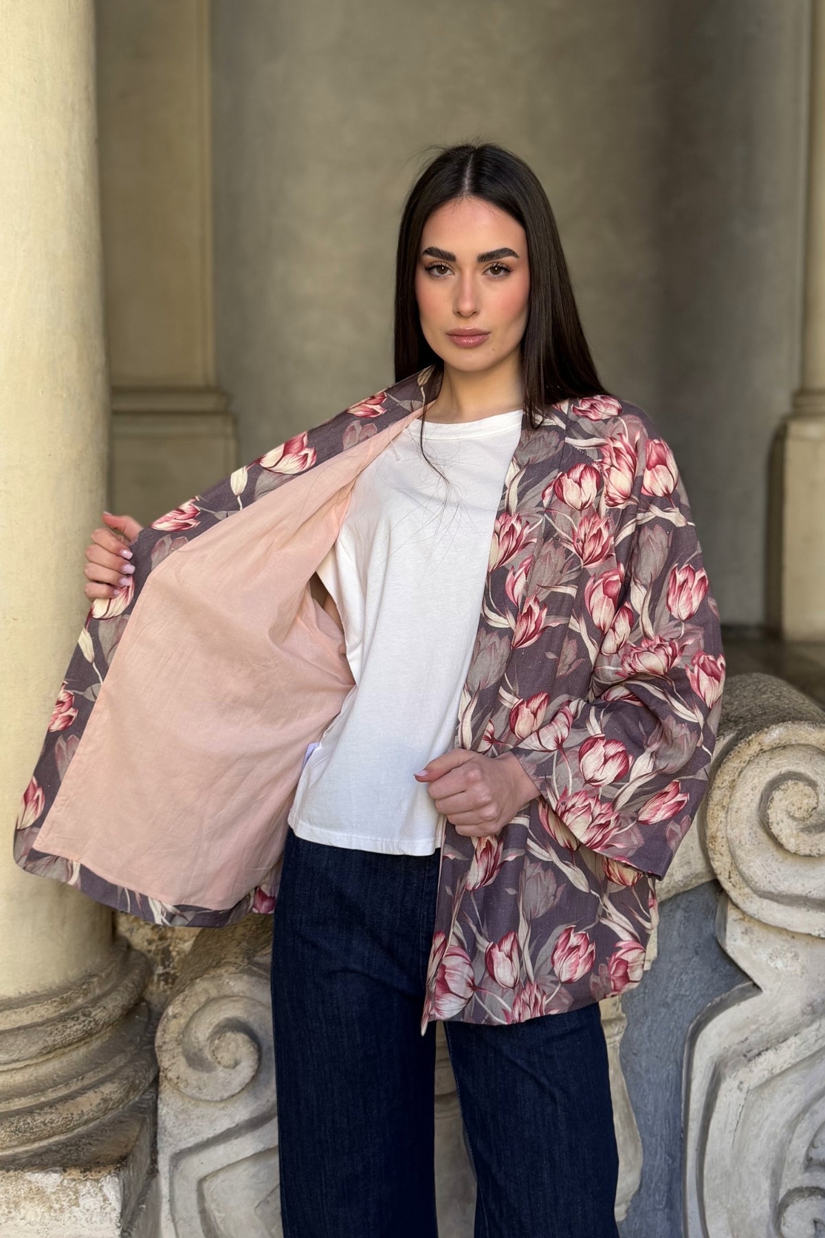 ARTEFILIA-MILANO - giacca alma lino stampato - AVENTINO GRIGIO