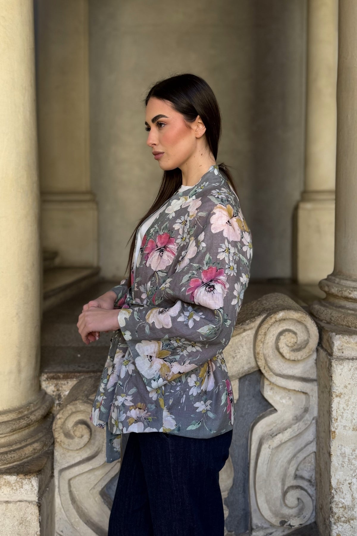 ARTEFILIA-MILANO - giacca alma lino stampato - MONCALIERI GRIGIO