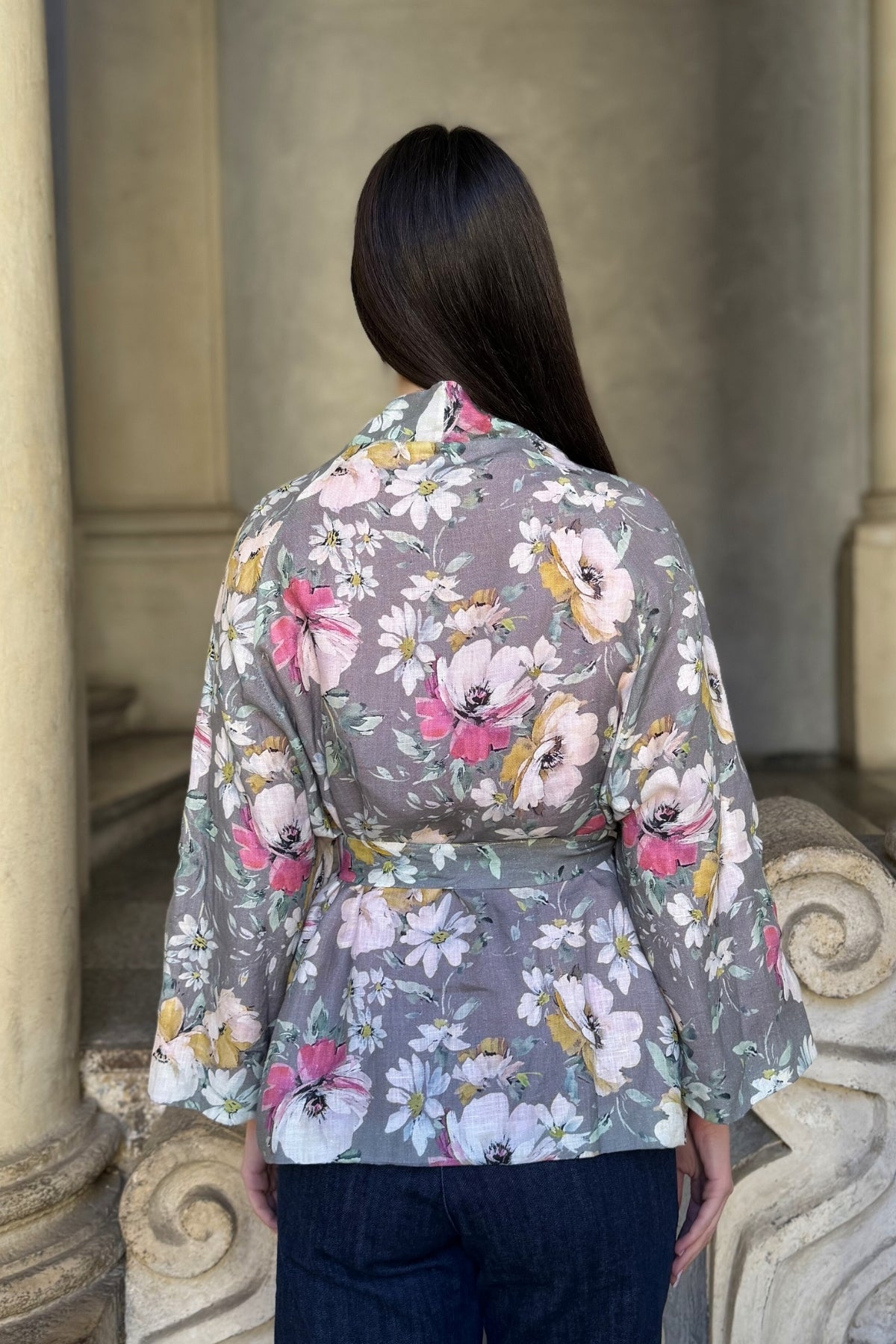 ARTEFILIA-MILANO - giacca alma lino stampato - MONCALIERI GRIGIO