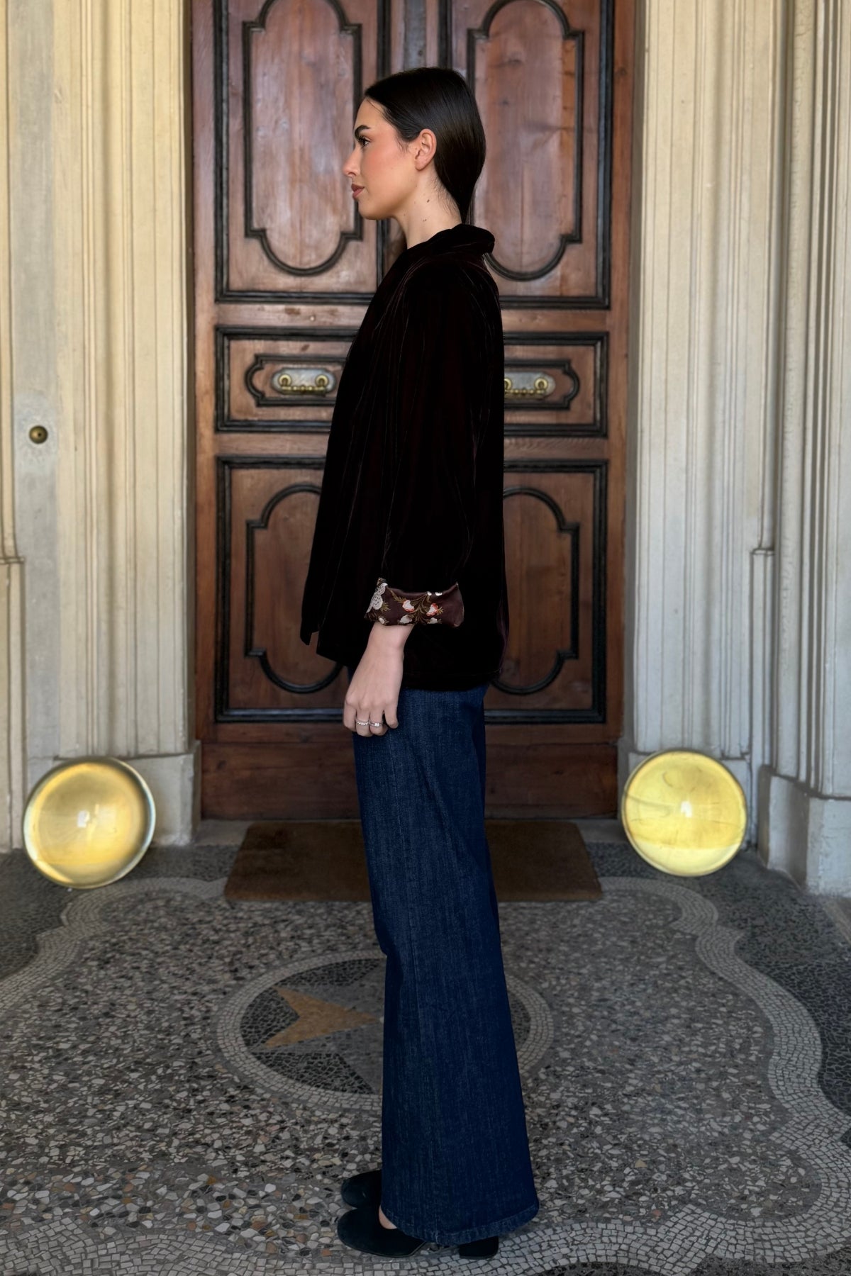 WU-SIDE - giacca kimono velluto - CAFFE