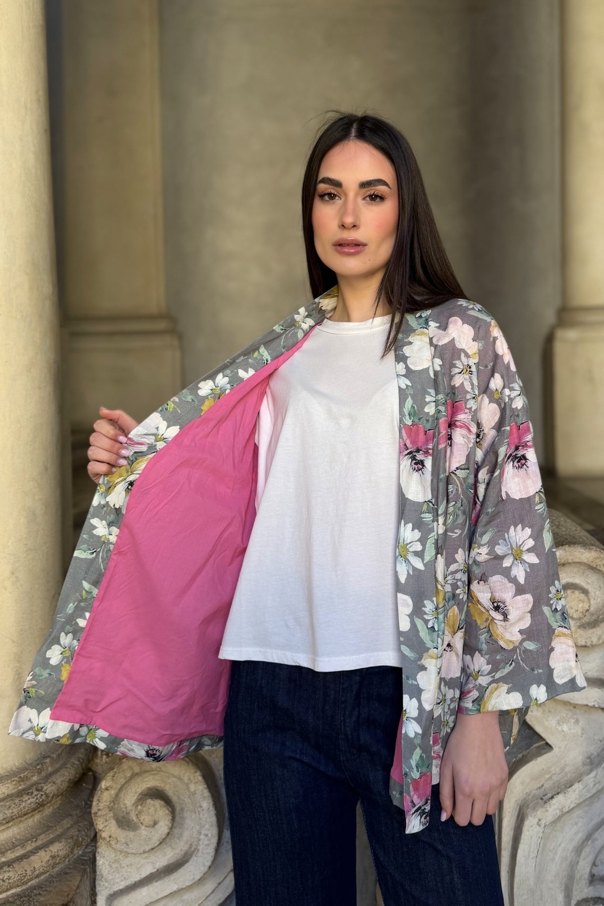 ARTEFILIA-MILANO - giacca alma lino stampato - MONCALIERI GRIGIO