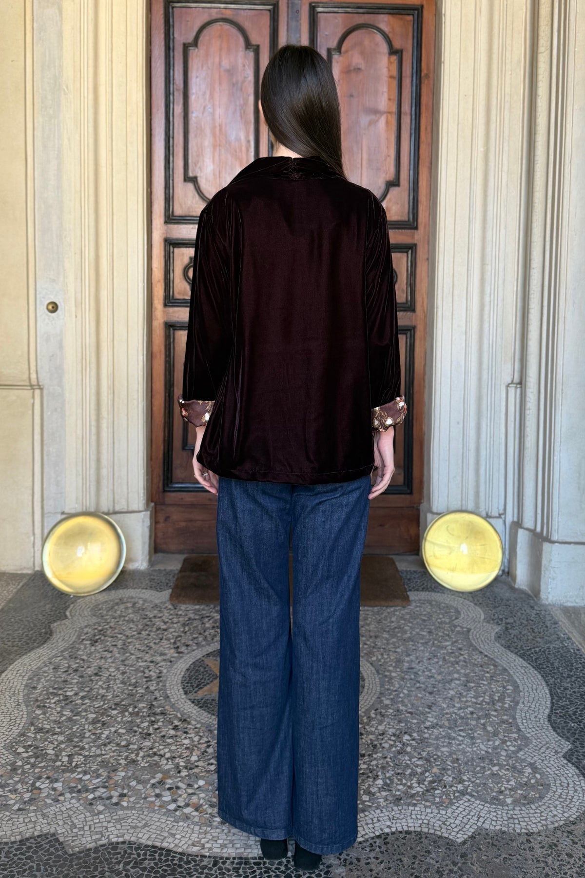 WU-SIDE - giacca kimono velluto - CAFFE