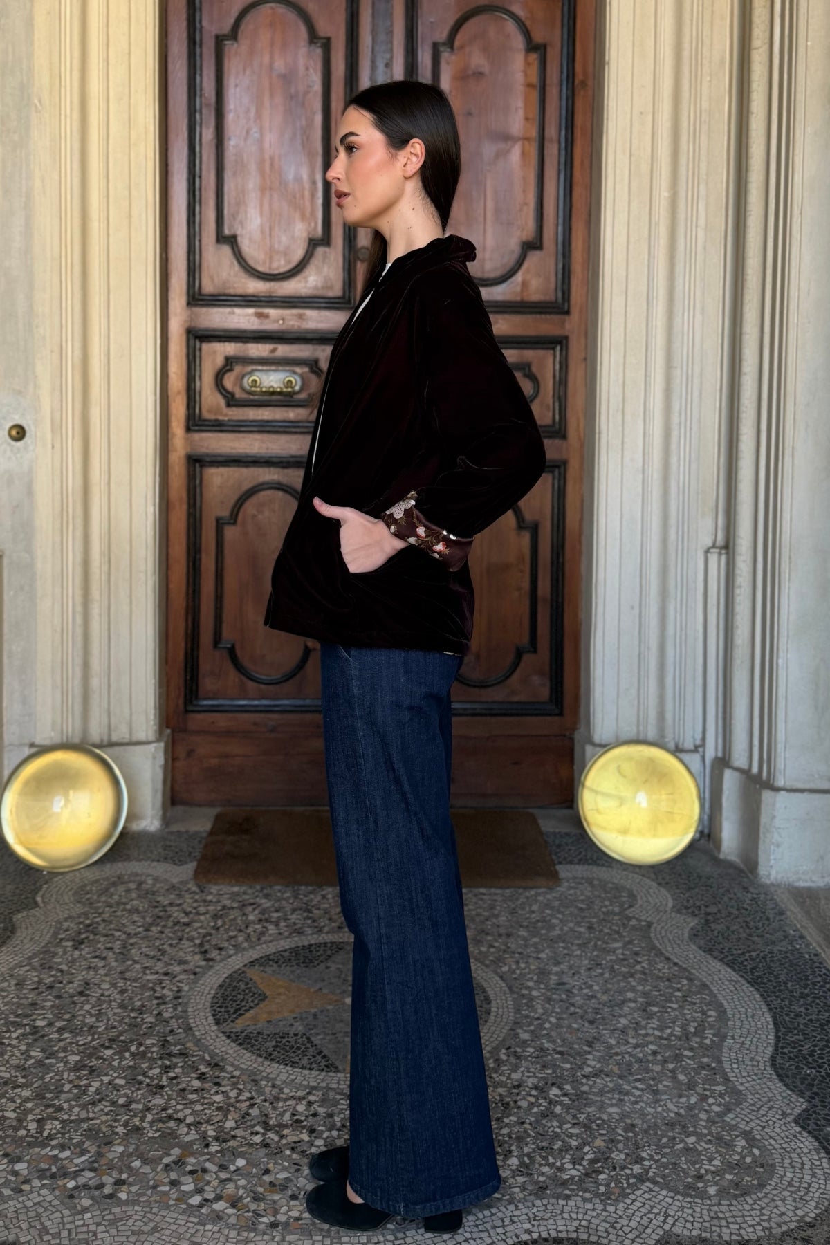 WU-SIDE - giacca kimono velluto - CAFFE