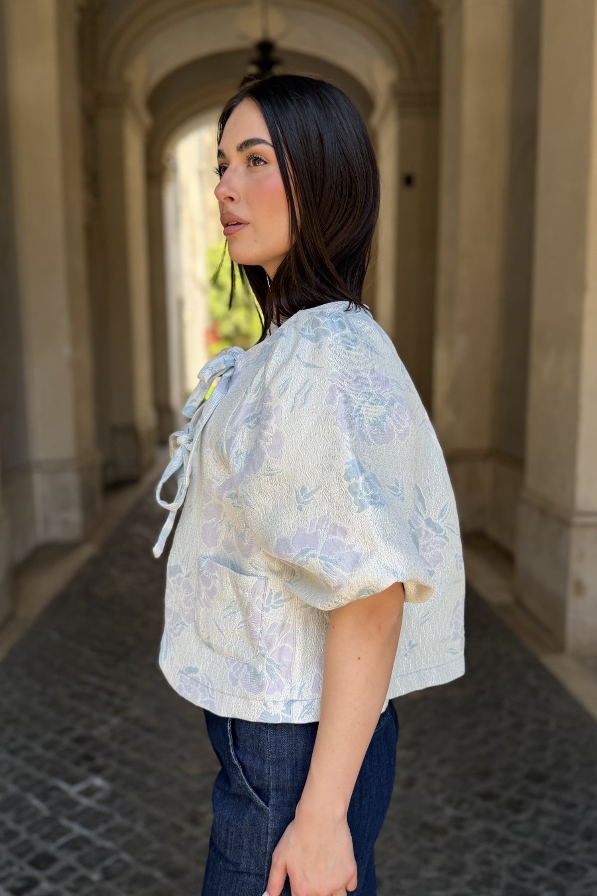 FLOW - giacca jacquard - CELESTE