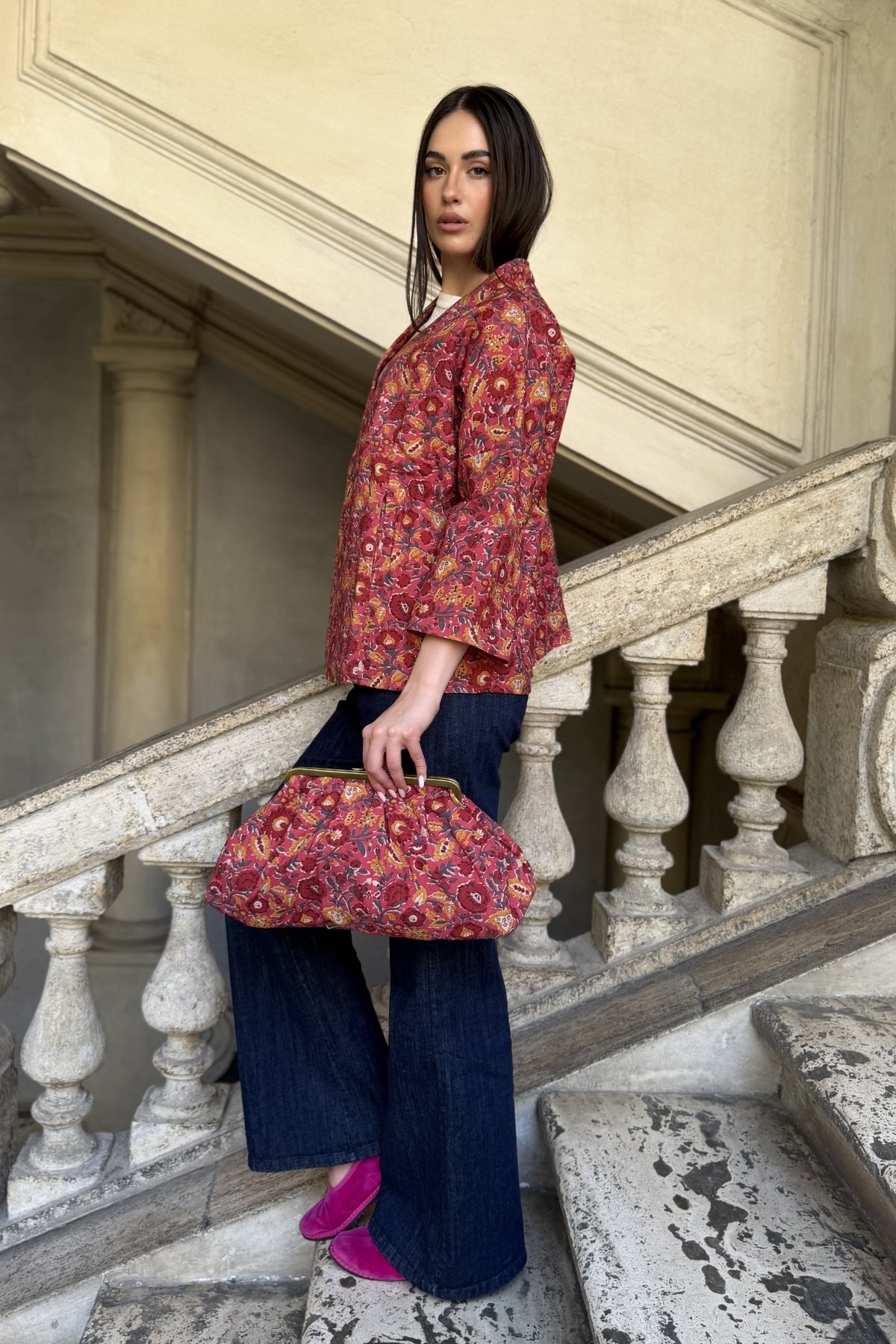ARTEFILIA-MILANO - clutch bag cotton stella - CHERRY BOUQUET
