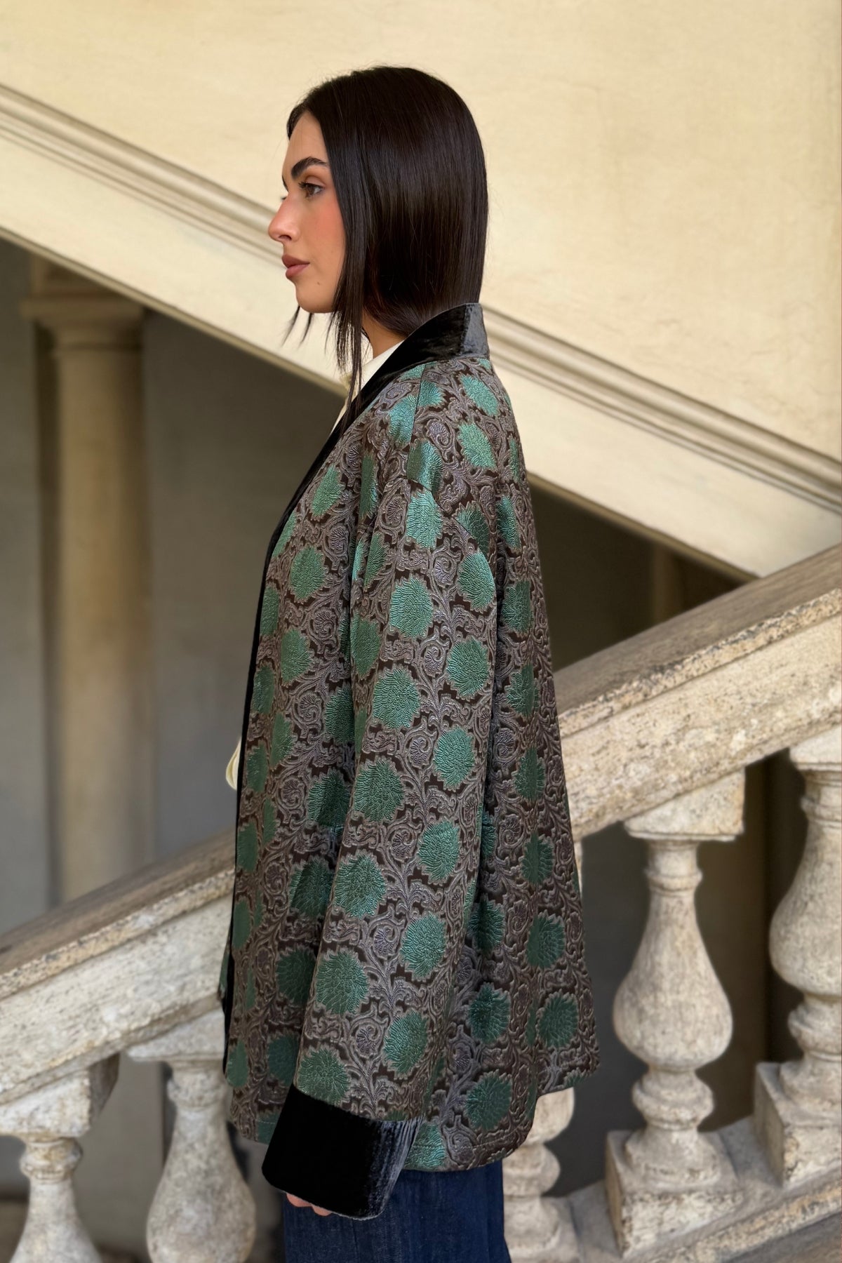 WU-SIDE - giacca kimono seta viscosa - GRIGIO VERDE