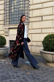 WU-SIDE - kimono extralungo velluto devore - BLACK RED