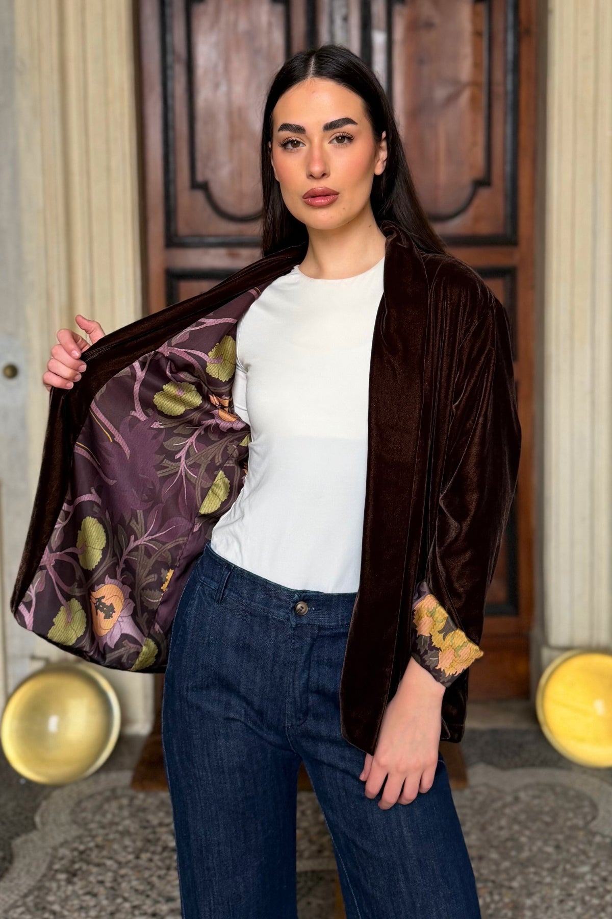 WU-SIDE - giacca kimono velluto - CARAMELLO