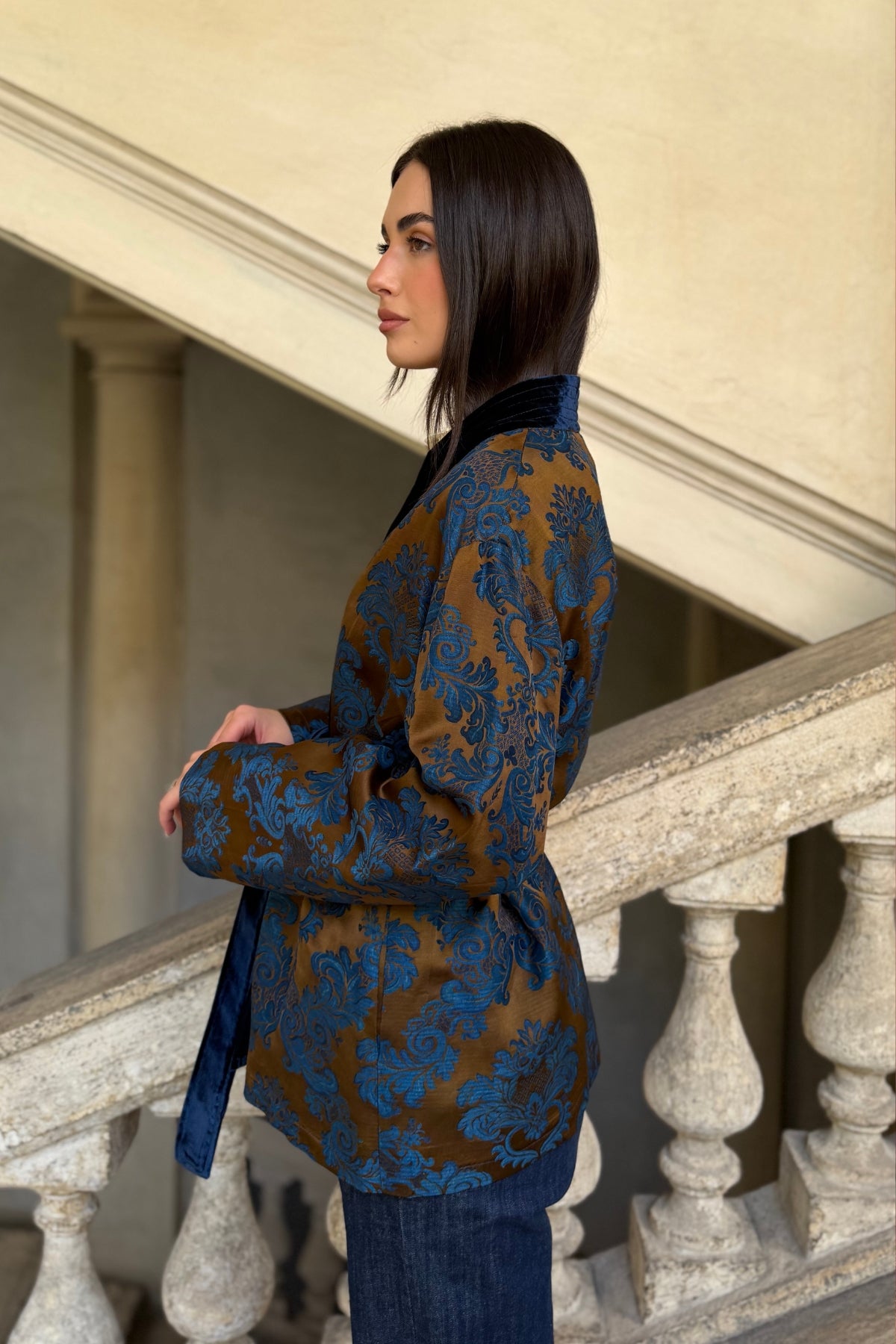 WU-SIDE - giacca kimono jaquard - MORO BLUE