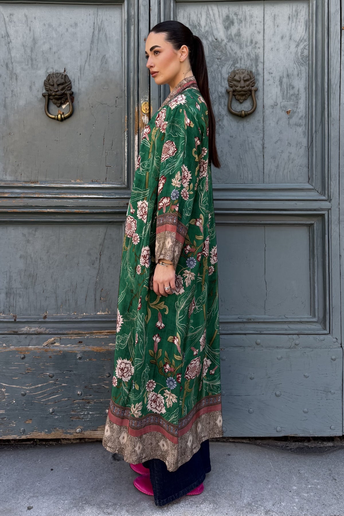 WU-SIDE - kimono lungo viscosa sfoderato - SMERALDO