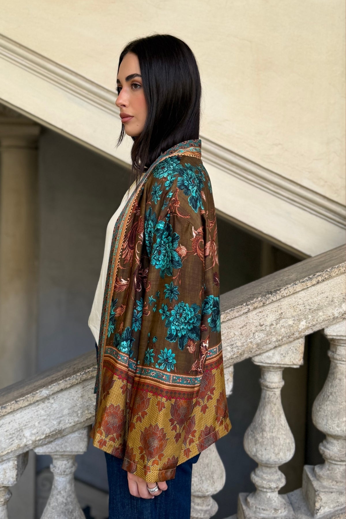 WU-SIDE - giacca kimono viscosa - TABACCO TURCHESE