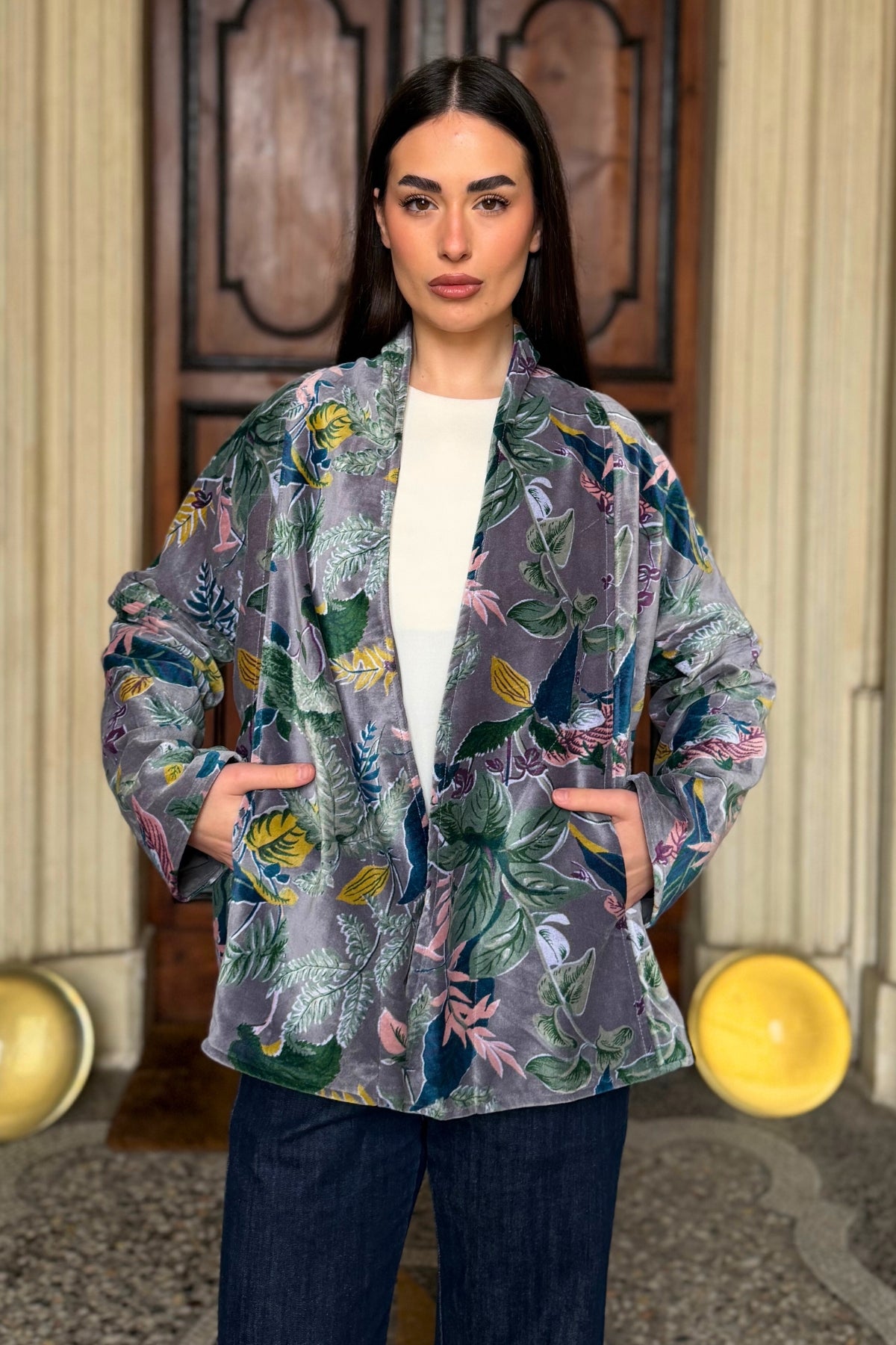 ARTEFILIA-MILANO - giacca uma velluto stampato - BURANO GRIGIO