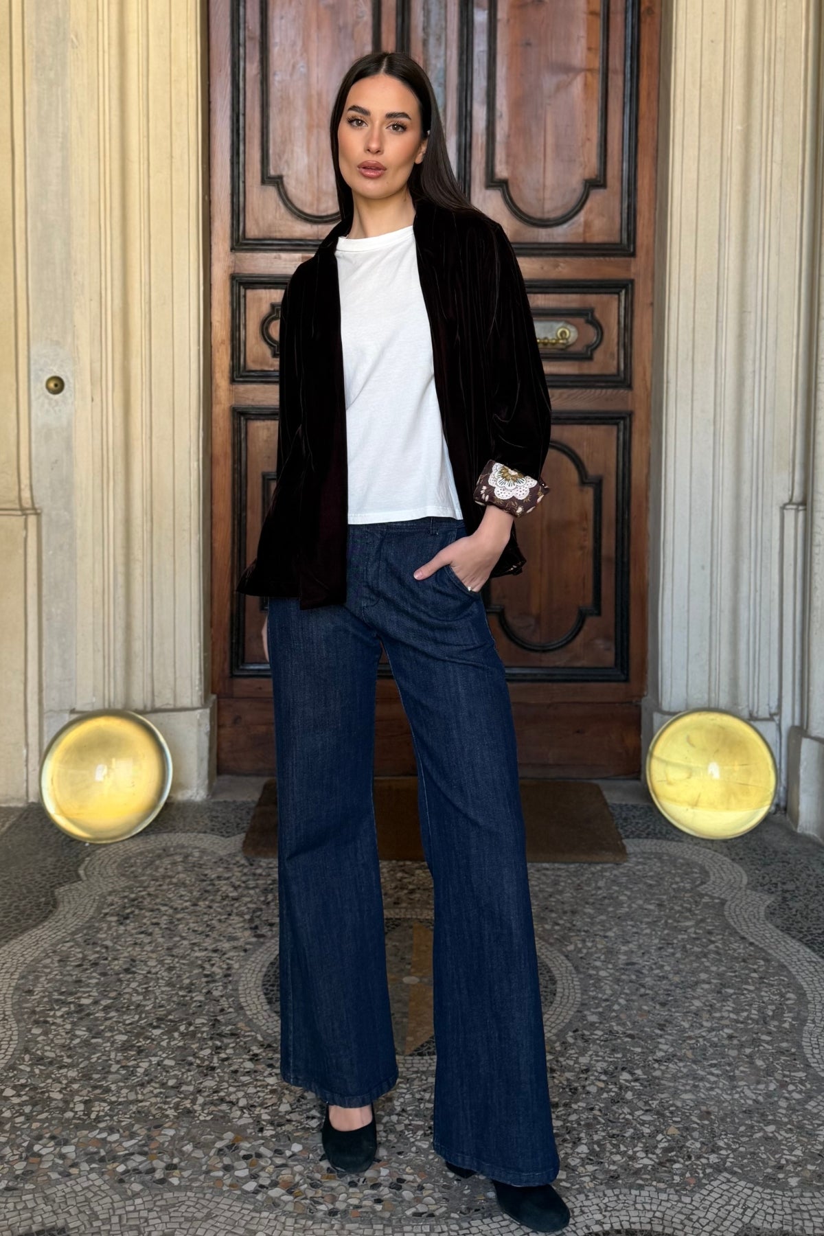 WU-SIDE - giacca kimono velluto - CAFFE