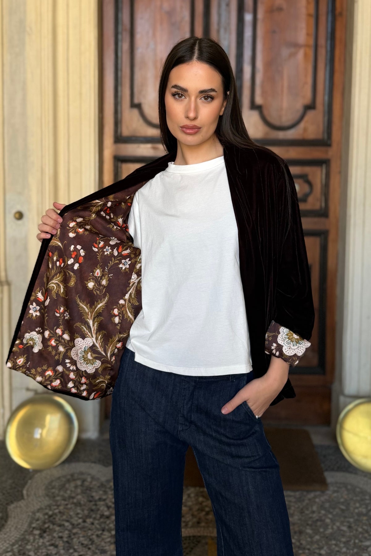 WU-SIDE - giacca kimono velluto - CAFFE