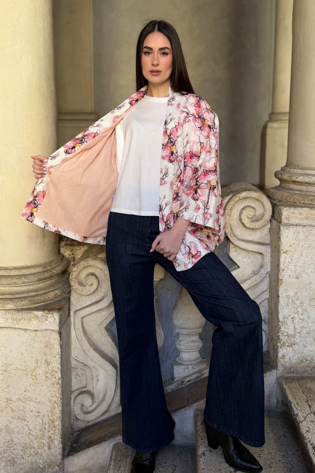 ARTEFILIA-MILANO - giacca alma lino stampato - FIESOLE CIPRIA