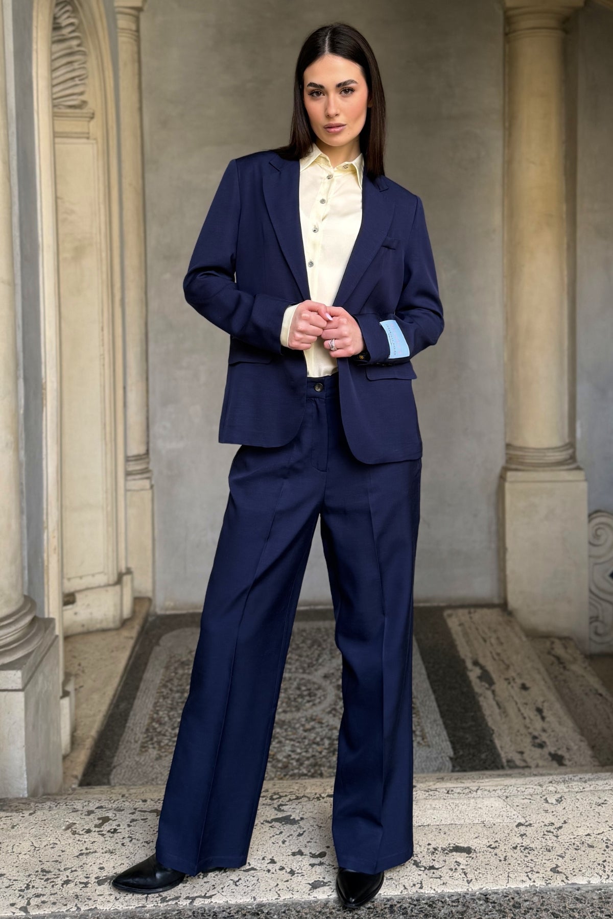 WU-SIDE - pantalone palazzo - BLUE
