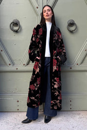 WU-SIDE - kimono extralungo velluto devore - BLACK RED