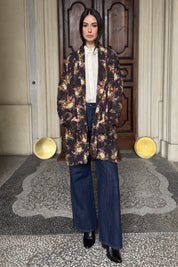 FLOW - kimono samira viscosa fantasia - BLACK FLOWER PINK