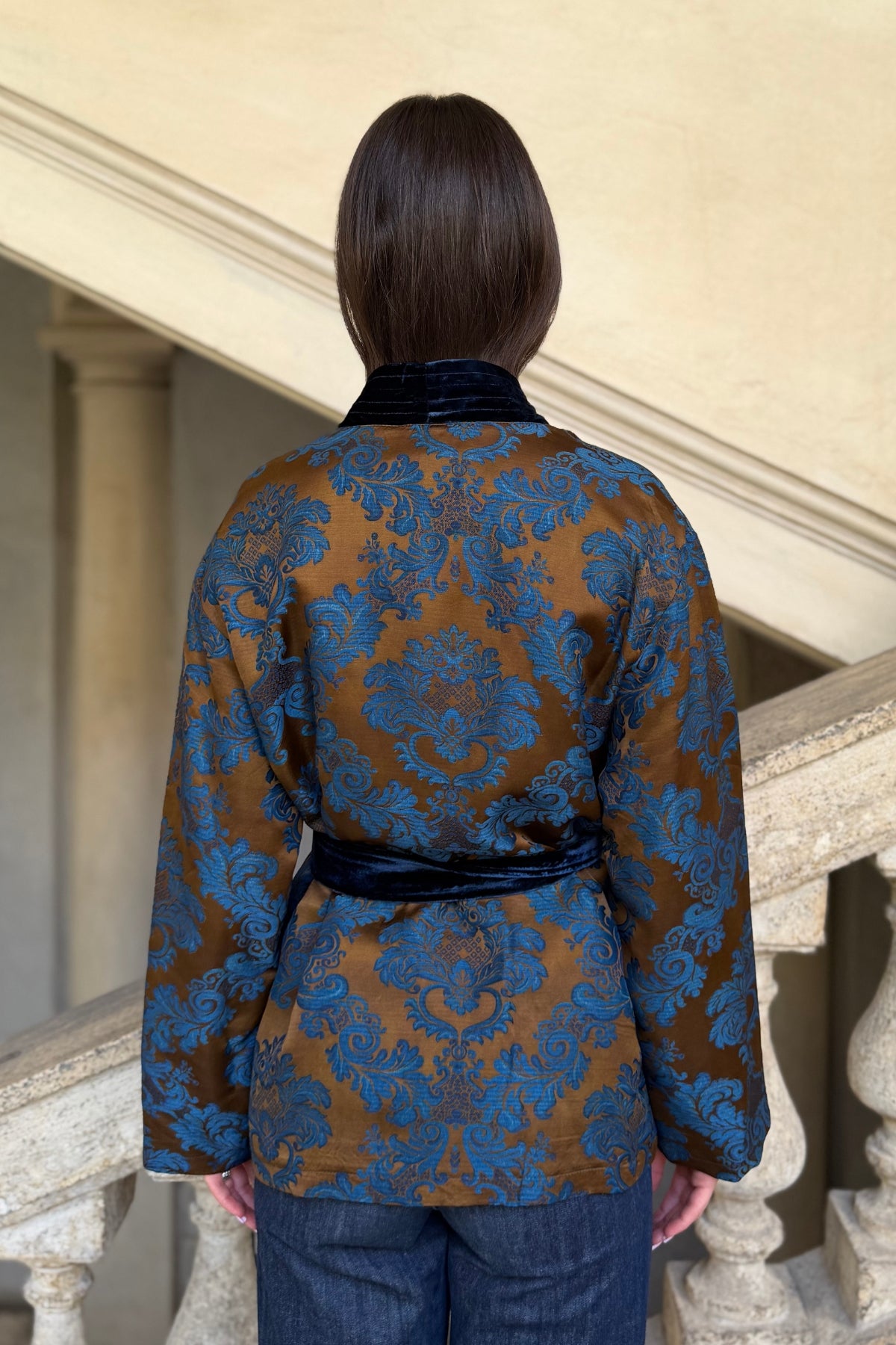 WU-SIDE - giacca kimono jaquard - MORO BLUE