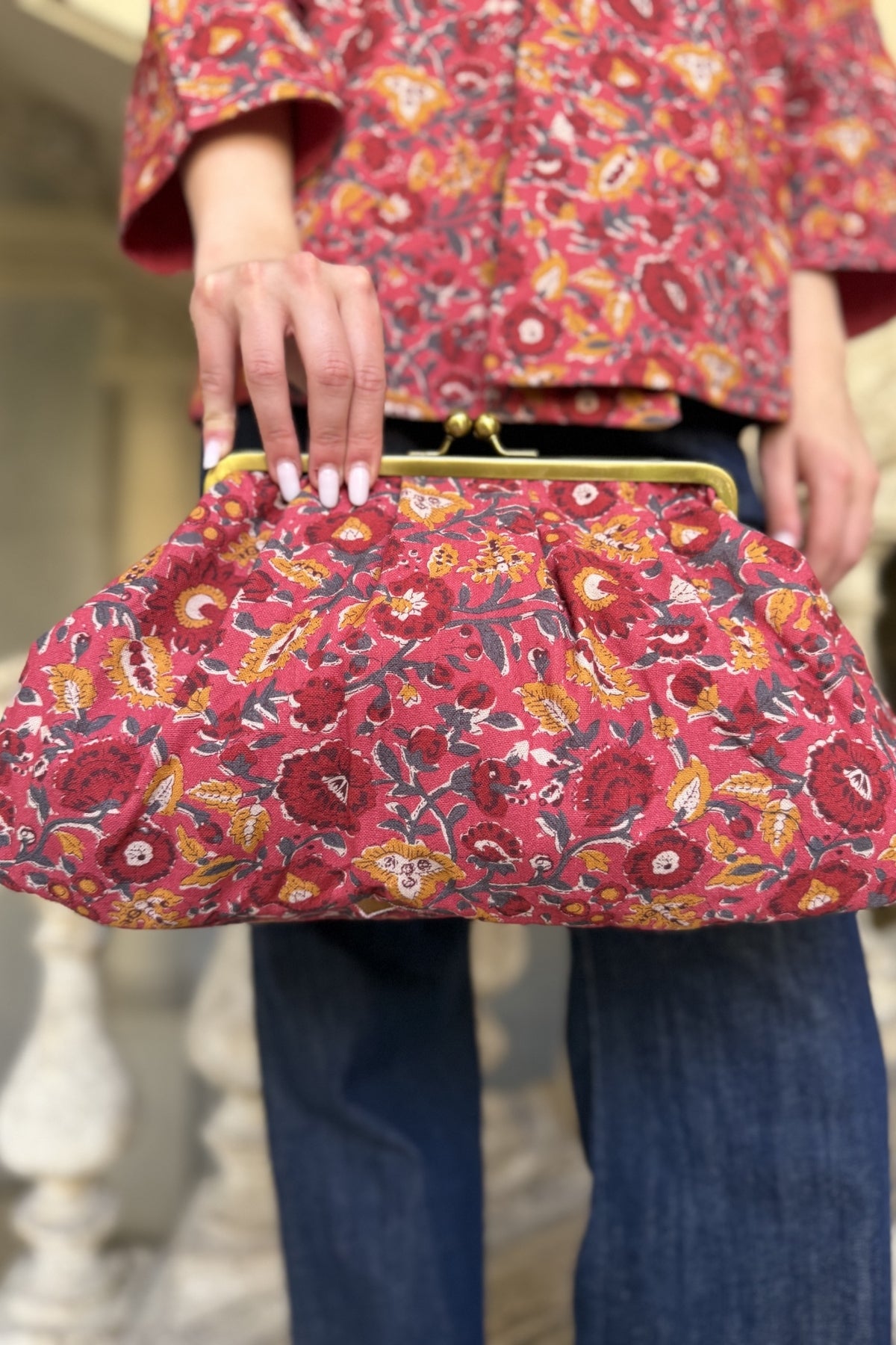 ARTEFILIA-MILANO - clutch bag cotton stella - CHERRY BOUQUET