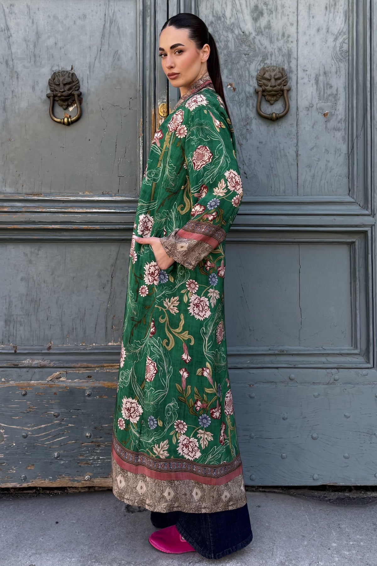 WU-SIDE - kimono lungo viscosa sfoderato - SMERALDO