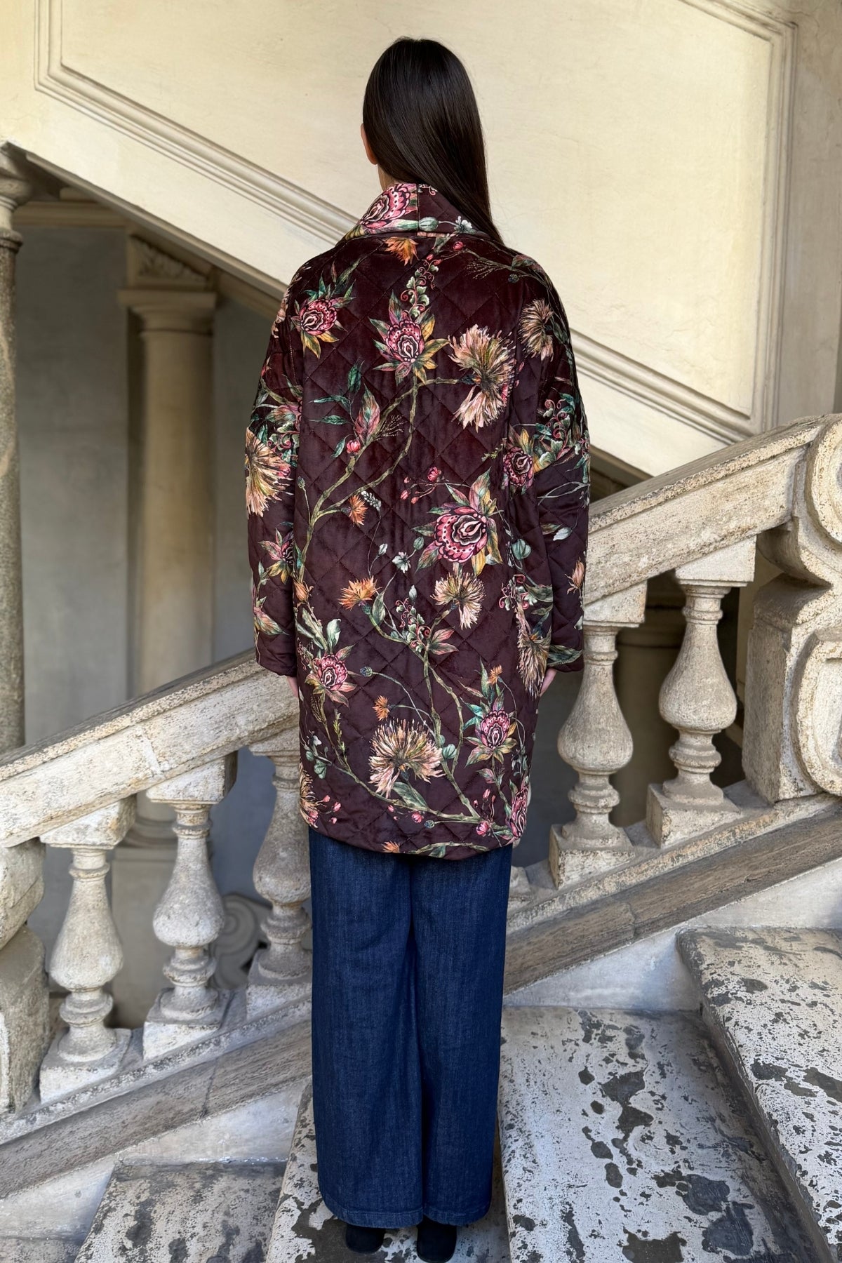 FLOW - kimono velluto paris - marrone flower