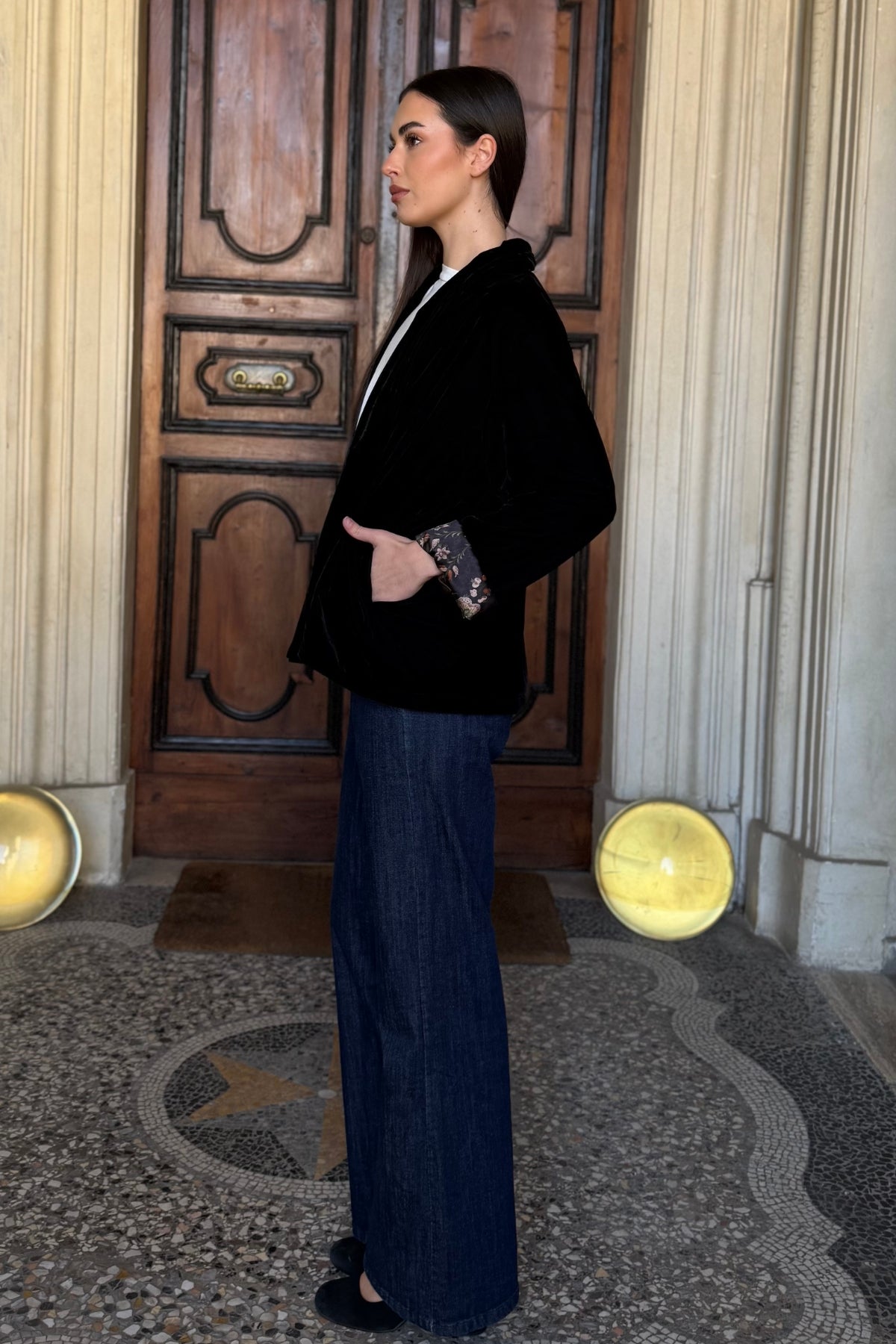 WU-SIDE - giacca kimono velluto - NERO