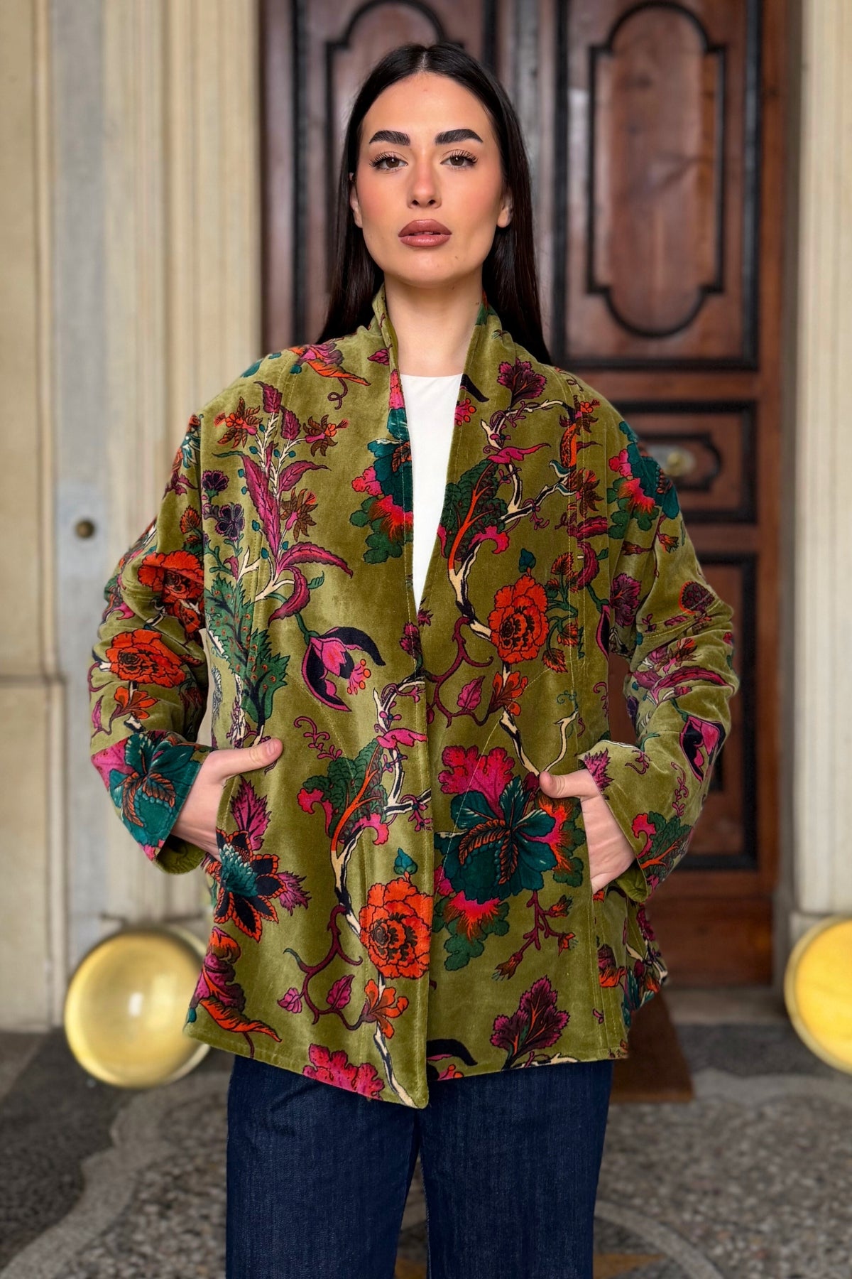 ARTEFILIA-MILANO - giacca uma velluto stampato - GARDA OLIVA