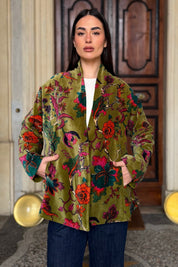 ARTEFILIA-MILANO - giacca uma velluto stampato - GARDA OLIVA