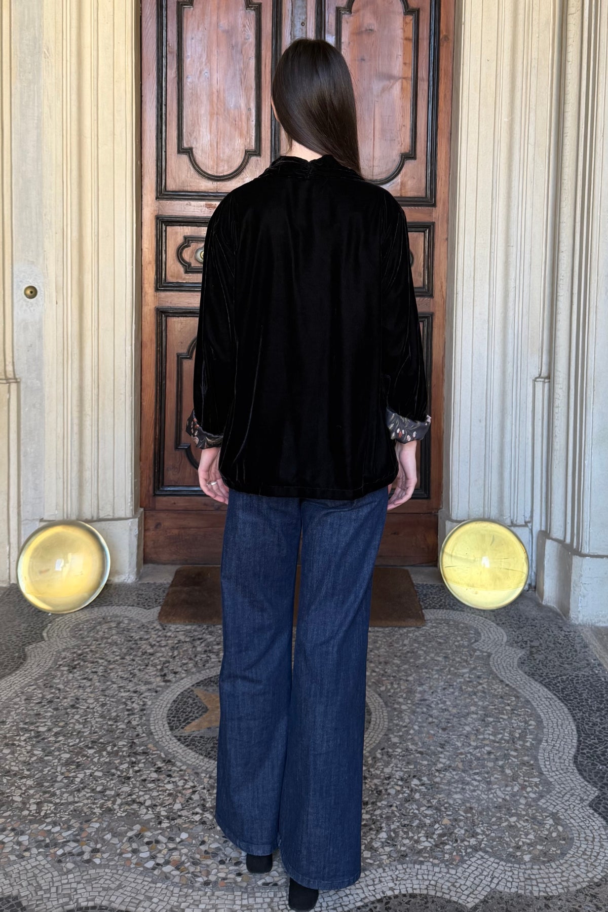 WU-SIDE - giacca kimono velluto - NERO