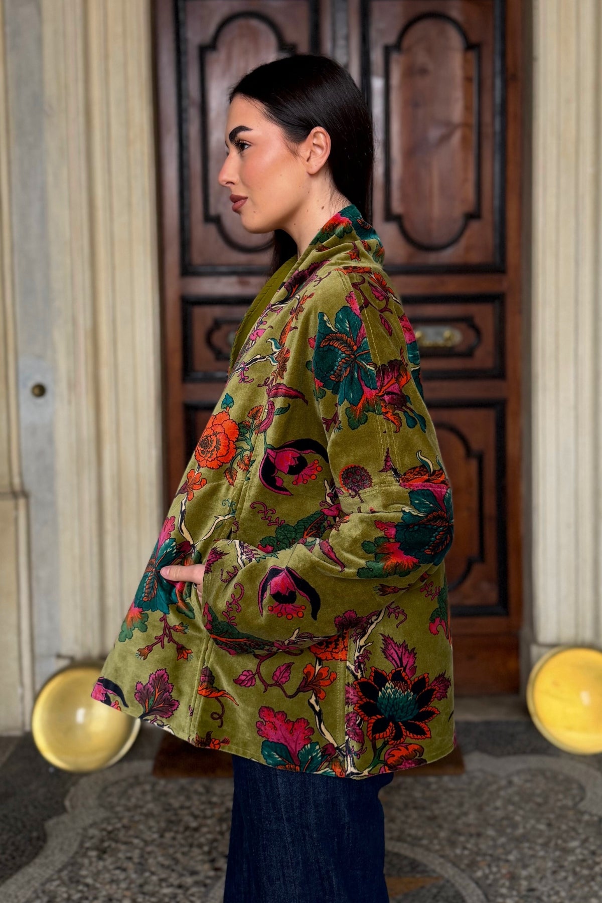 ARTEFILIA-MILANO - giacca uma velluto stampato - GARDA OLIVA