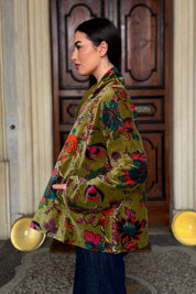 ARTEFILIA-MILANO - giacca uma velluto stampato - GARDA OLIVA