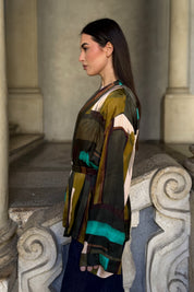 FLOW - giacca kimono mosaico viscosa - MILITARE