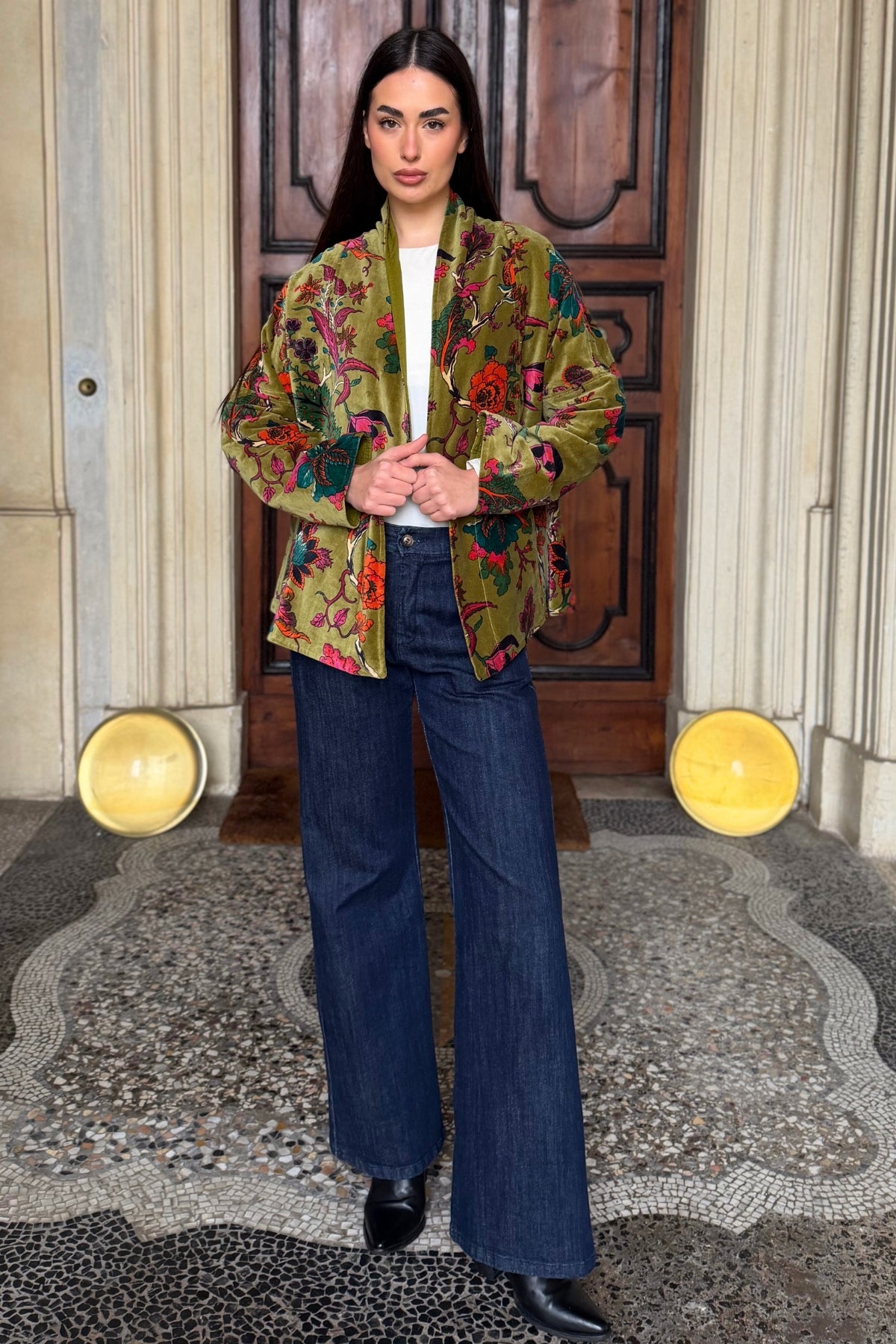 ARTEFILIA-MILANO - giacca uma velluto stampato - GARDA OLIVA