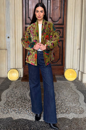 ARTEFILIA-MILANO - giacca uma velluto stampato - GARDA OLIVA