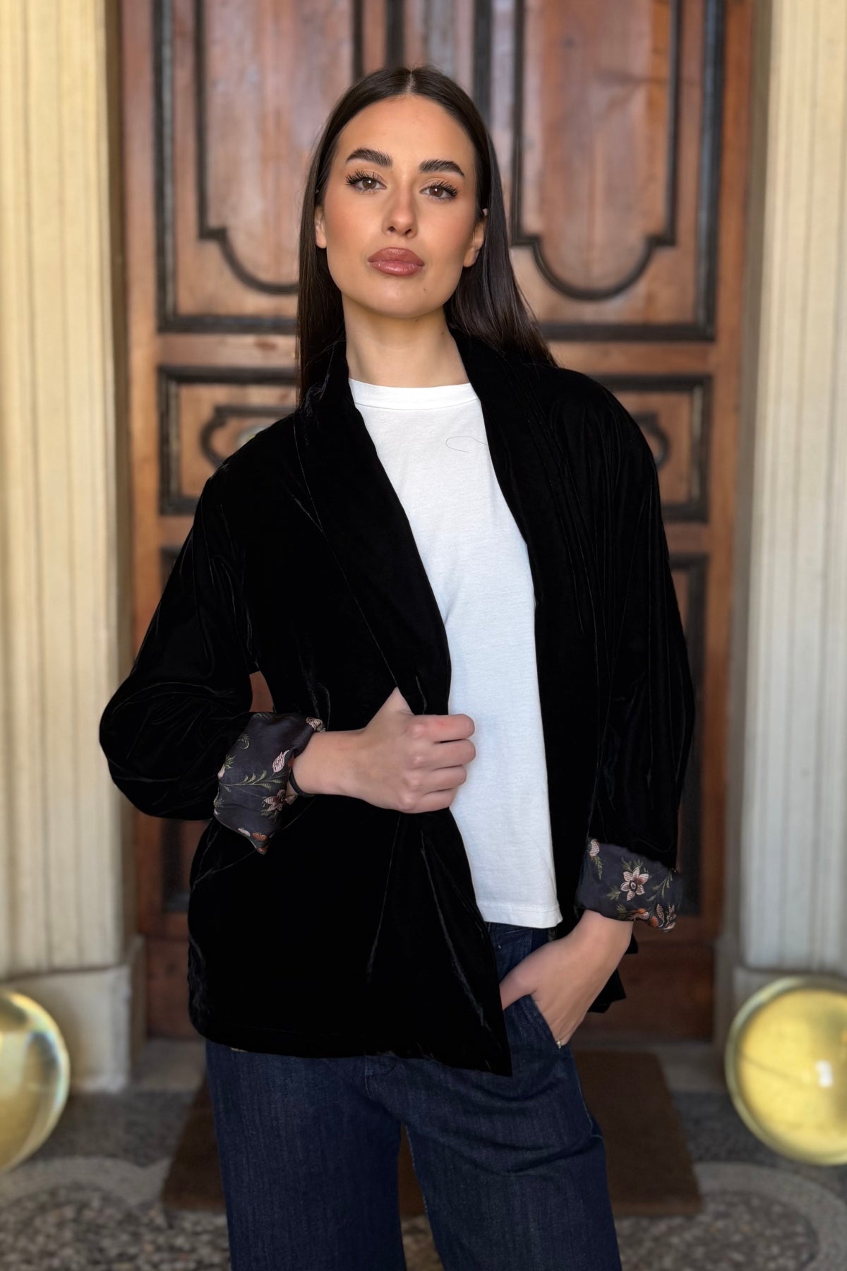 WU-SIDE - giacca kimono velluto - NERO