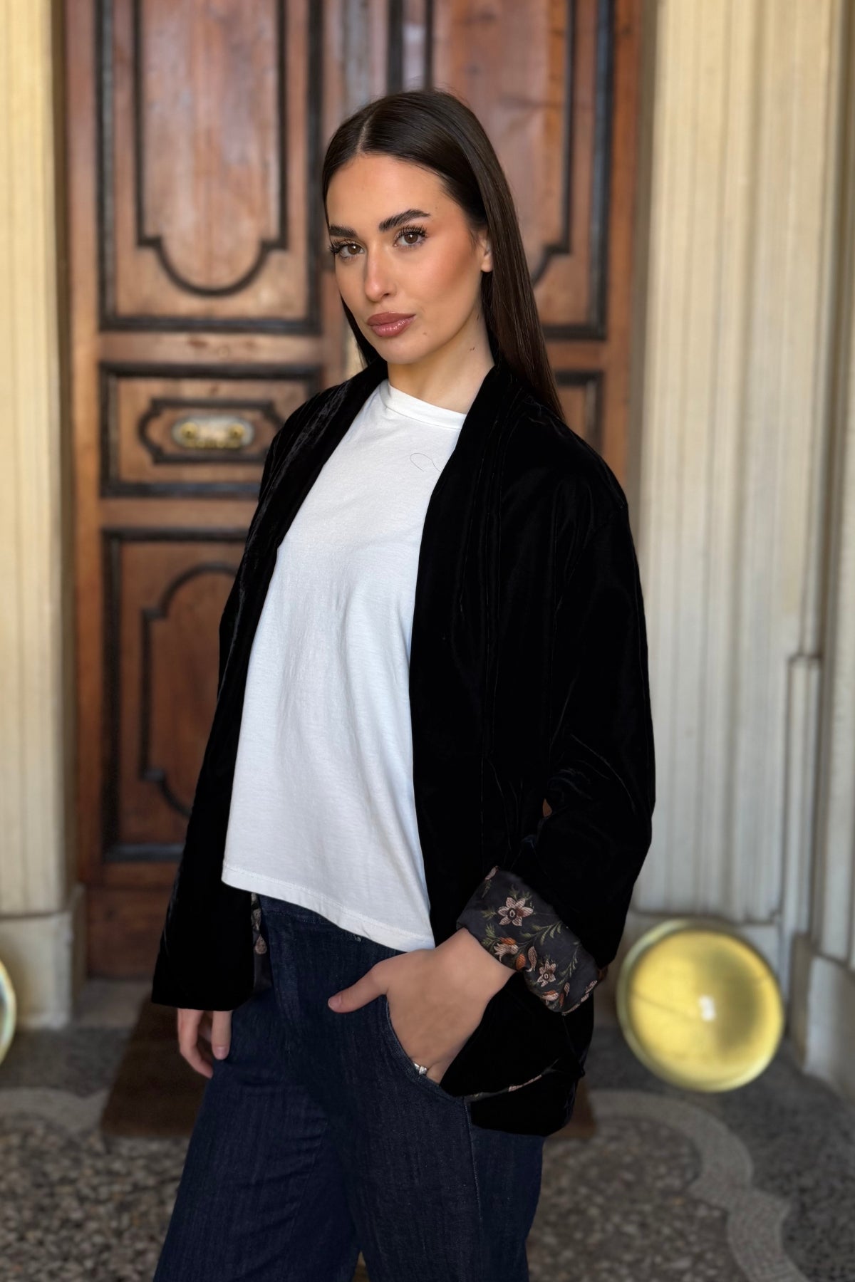 WU-SIDE - giacca kimono velluto - NERO