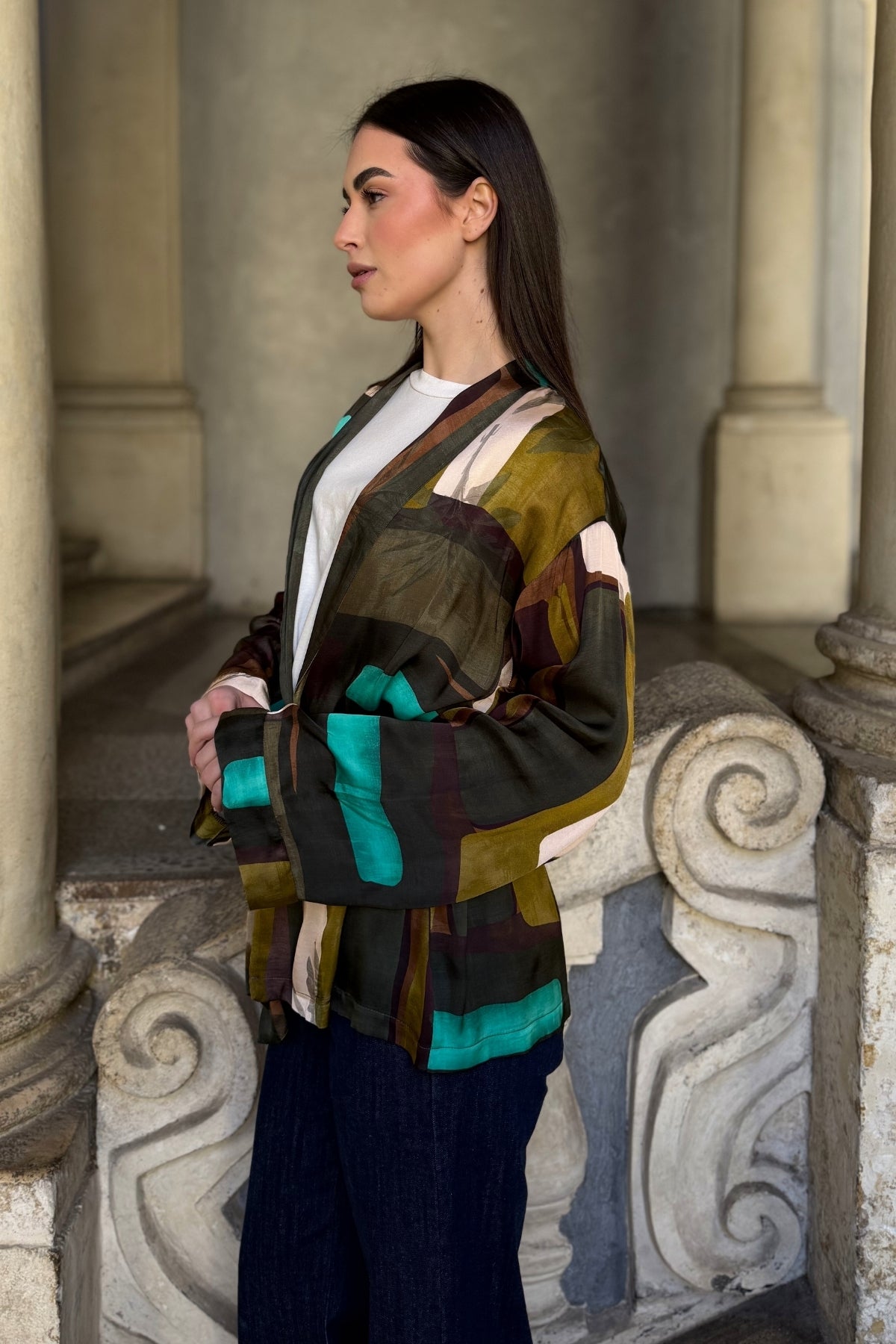 FLOW - giacca kimono mosaico viscosa - MILITARE