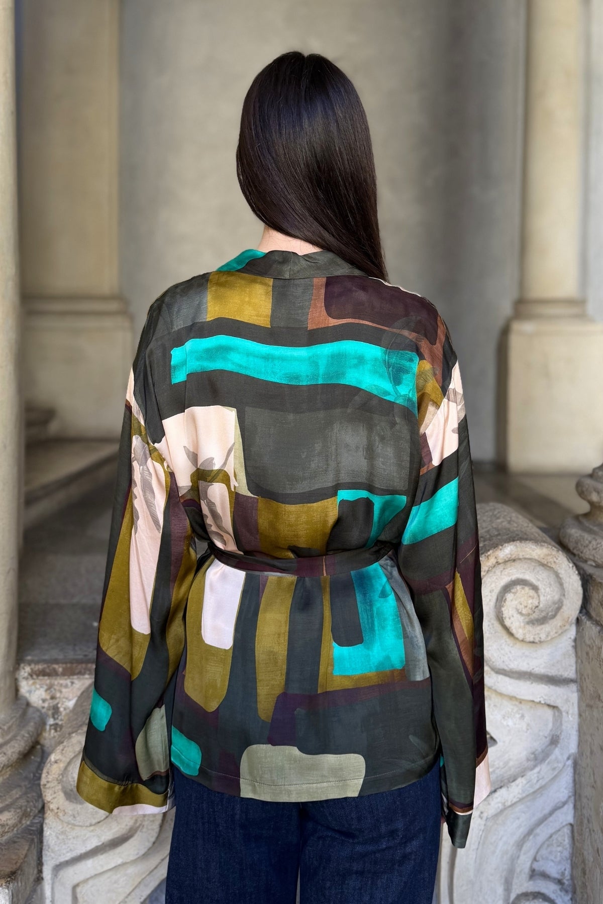 FLOW - giacca kimono mosaico viscosa - MILITARE