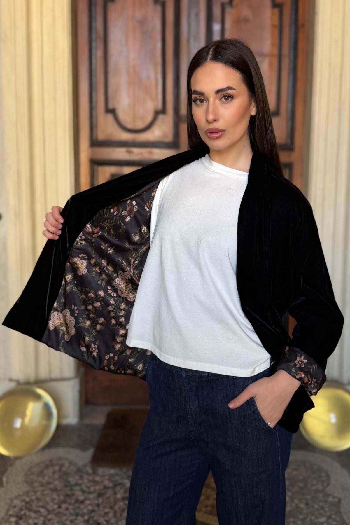 WU-SIDE - giacca kimono velluto - NERO