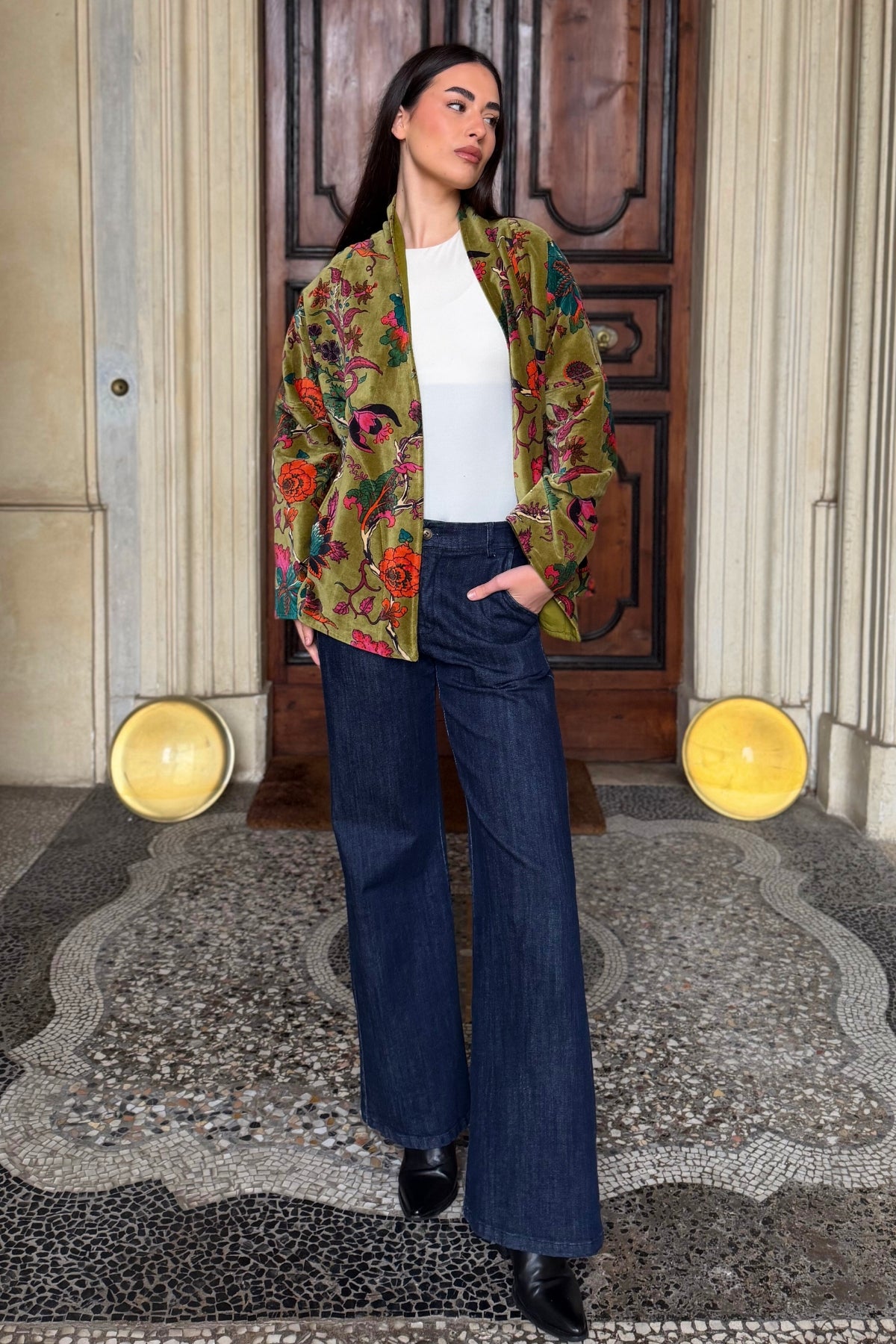 ARTEFILIA-MILANO - giacca uma velluto stampato - GARDA OLIVA