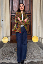 ARTEFILIA-MILANO - giacca uma velluto stampato - GARDA OLIVA