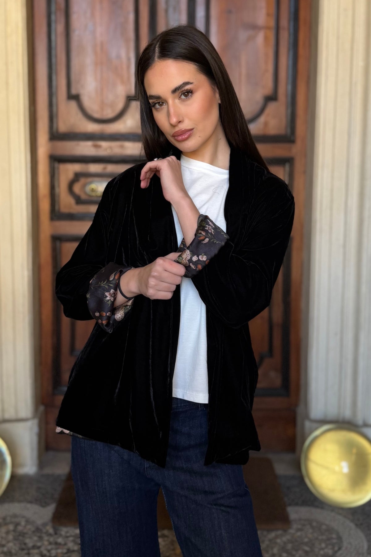 WU-SIDE - giacca kimono velluto - NERO