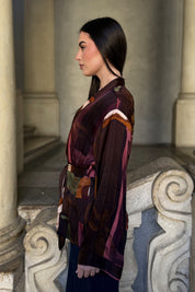 FLOW - giacca kimono mosaico viscosa - CAFFE