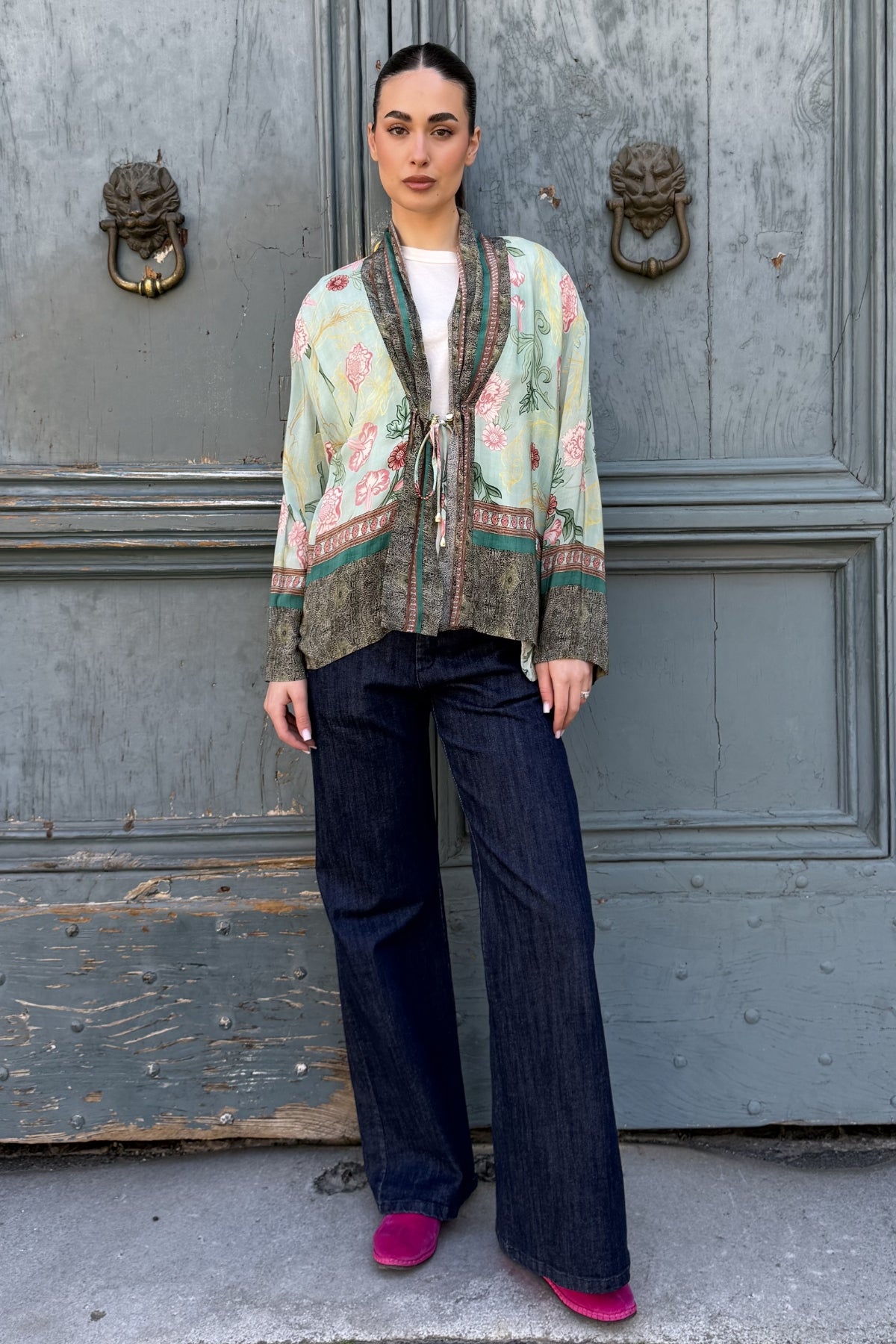 WU-SIDE - giacca kimono viscosa sfoderata - VERDE ACQUA