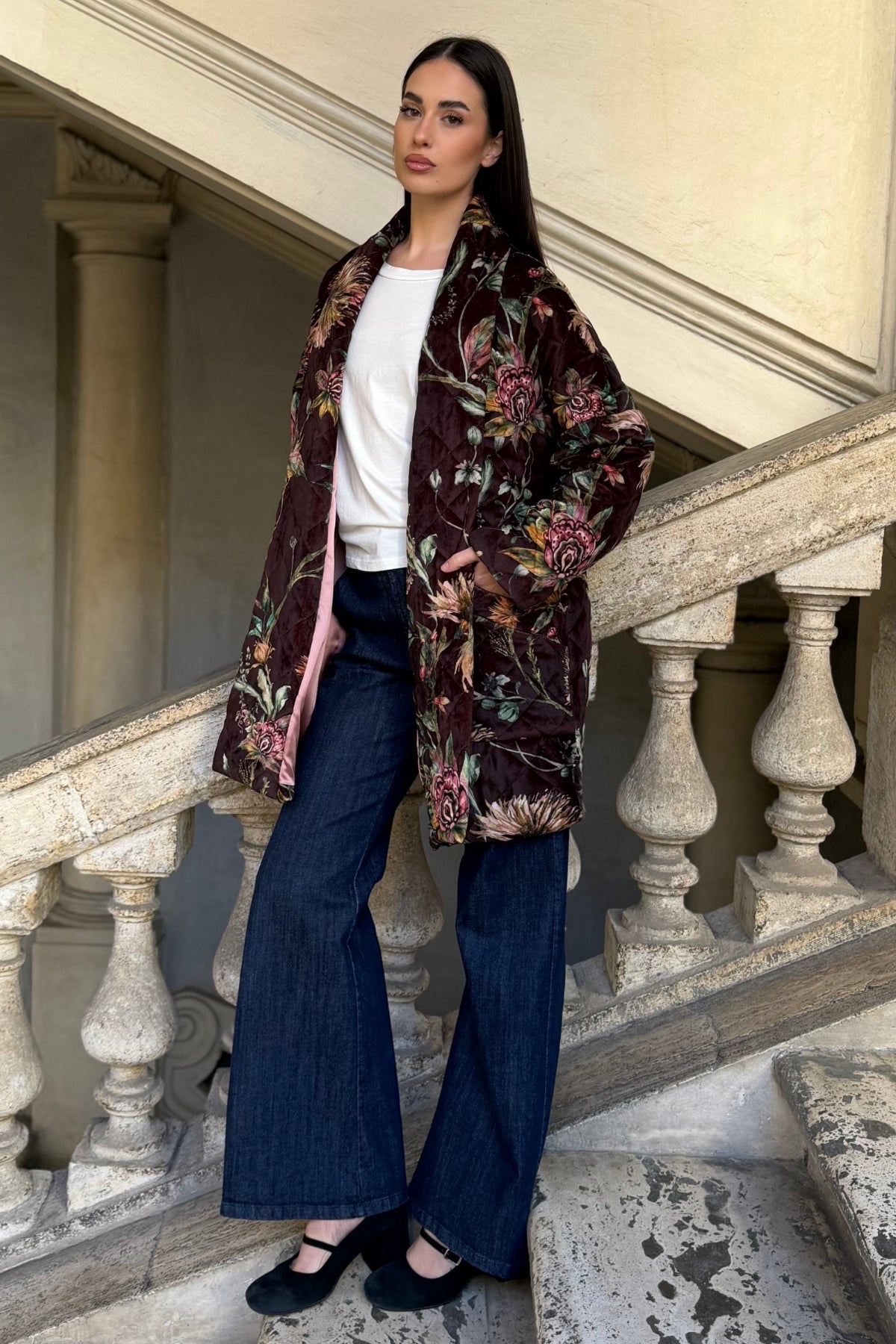 FLOW - kimono velluto paris - marrone flower