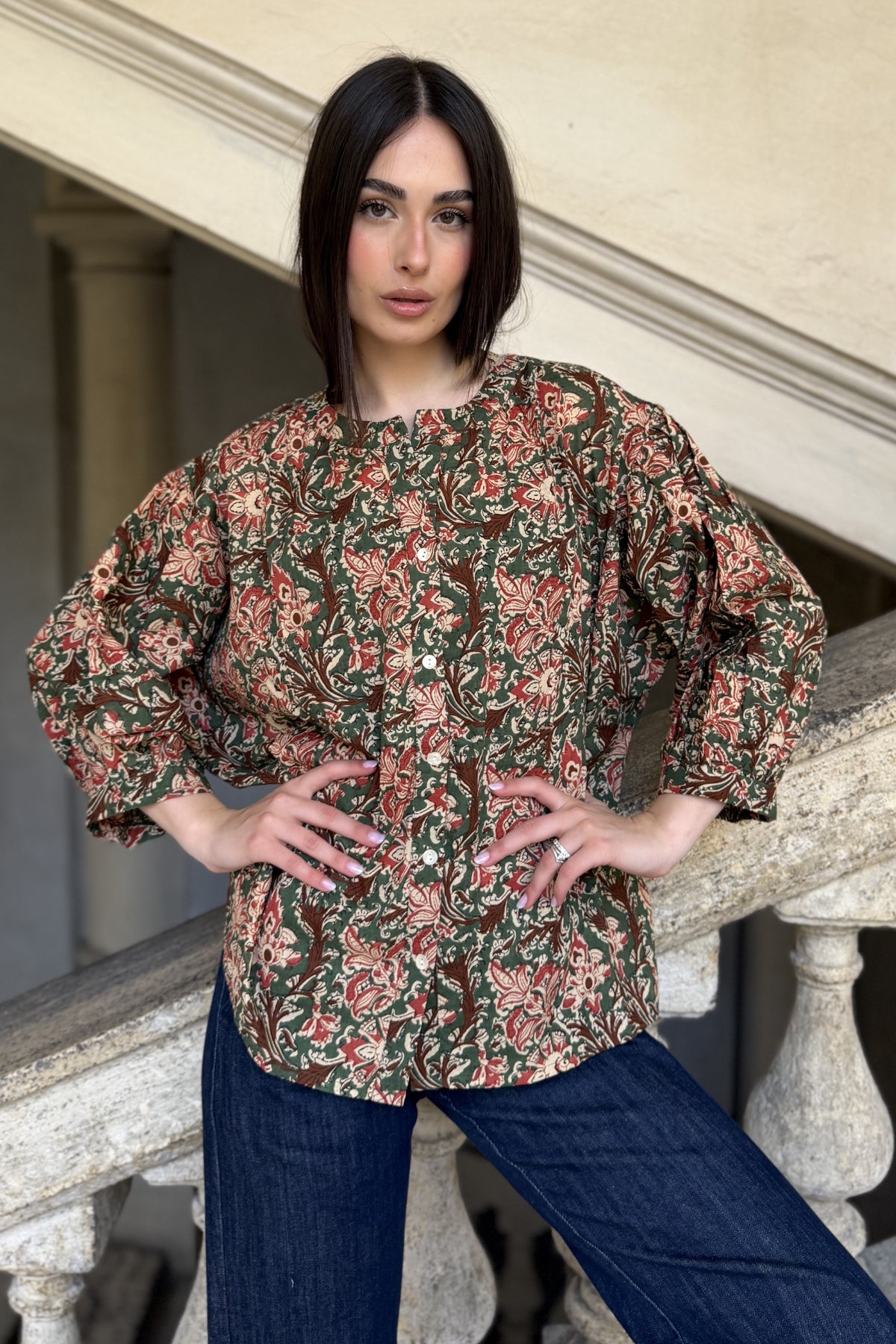 ARTEFILIA-MILANO - camicia lena in mussola di cotone - MILITARY GARDEN
